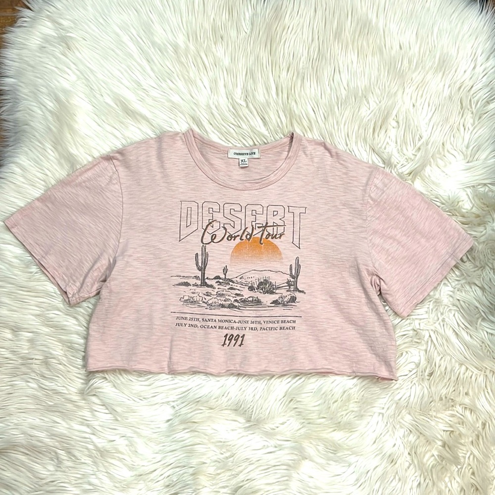 Obsessive Love Desert World Tour 1991 Crop Top Pink Muted Desert Image Size XL